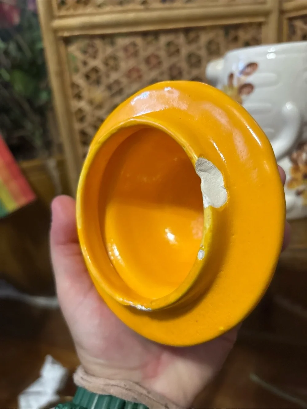 Vintage Ceramic Animal Cookie Jar with Yellow Hat